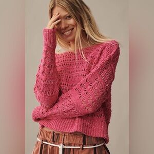 Anthropologie Pilcro Women's Open-Knit Pink Sweater